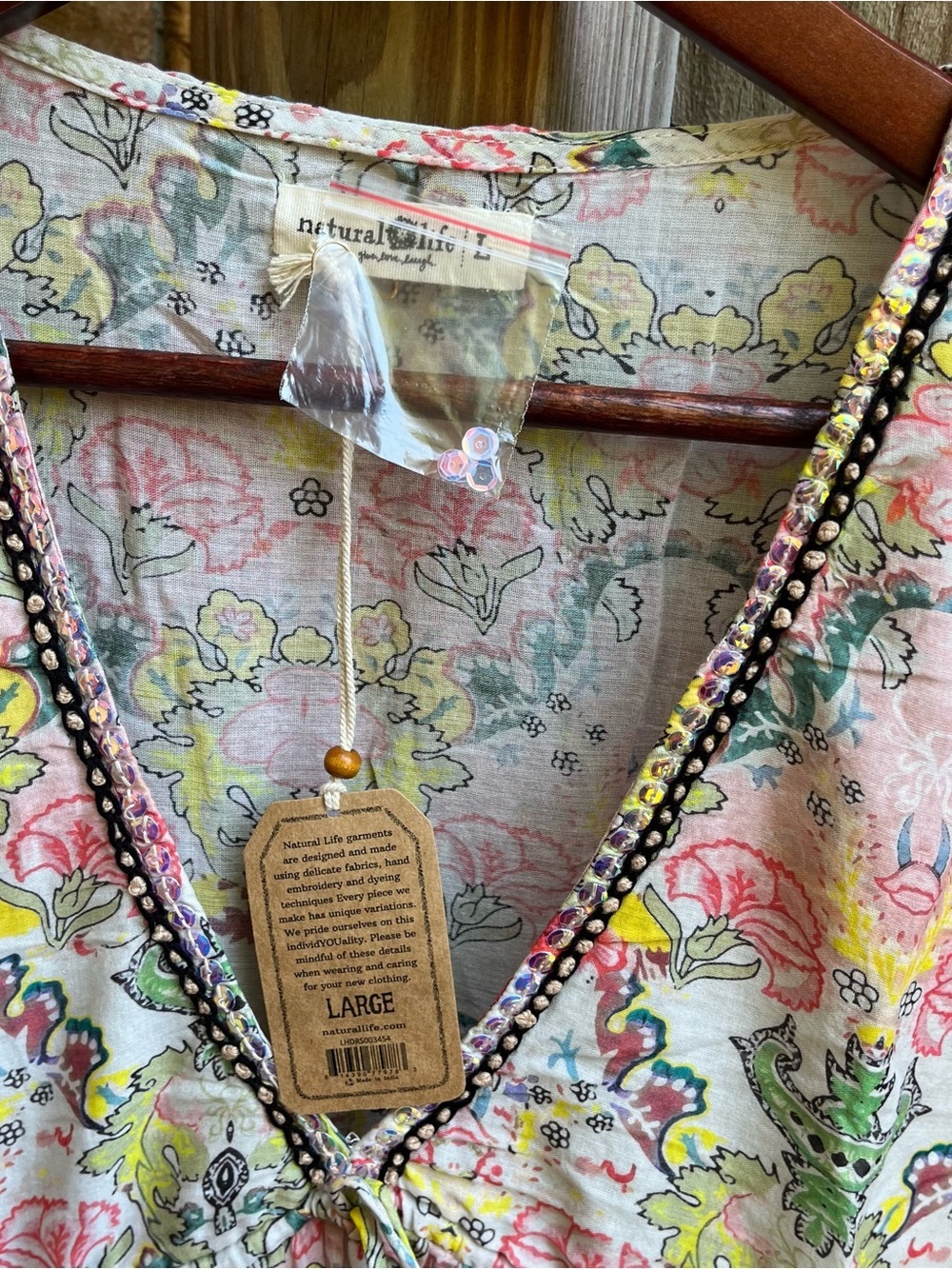 NATURAL LIFE Pastel Floral V-Neck Dress with Sequin Trim - Picture 3 of 4